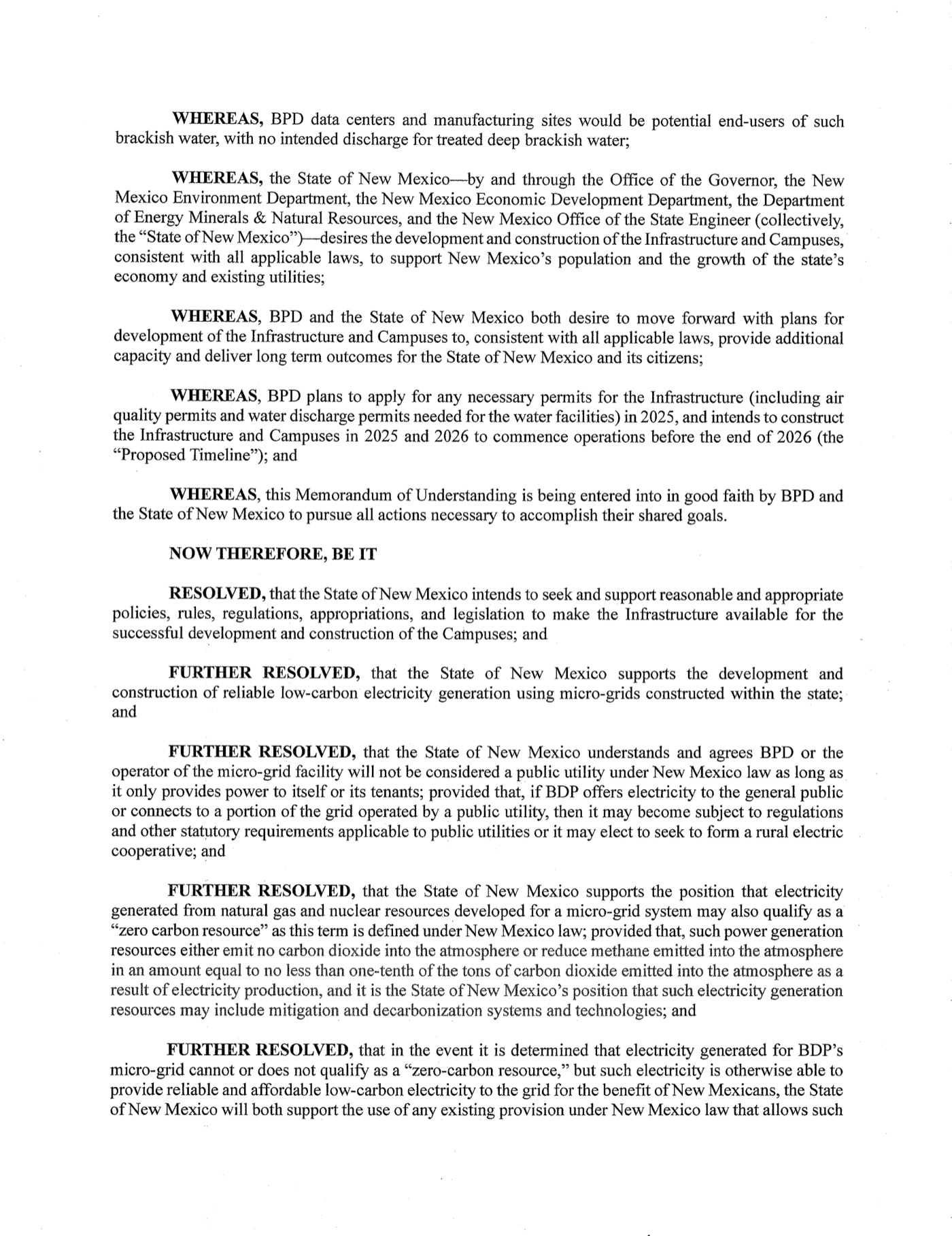 Page 2 of the executed Memorandum of Understanding between the State of New Mexico and BorderPlex Digital Assets, LLC