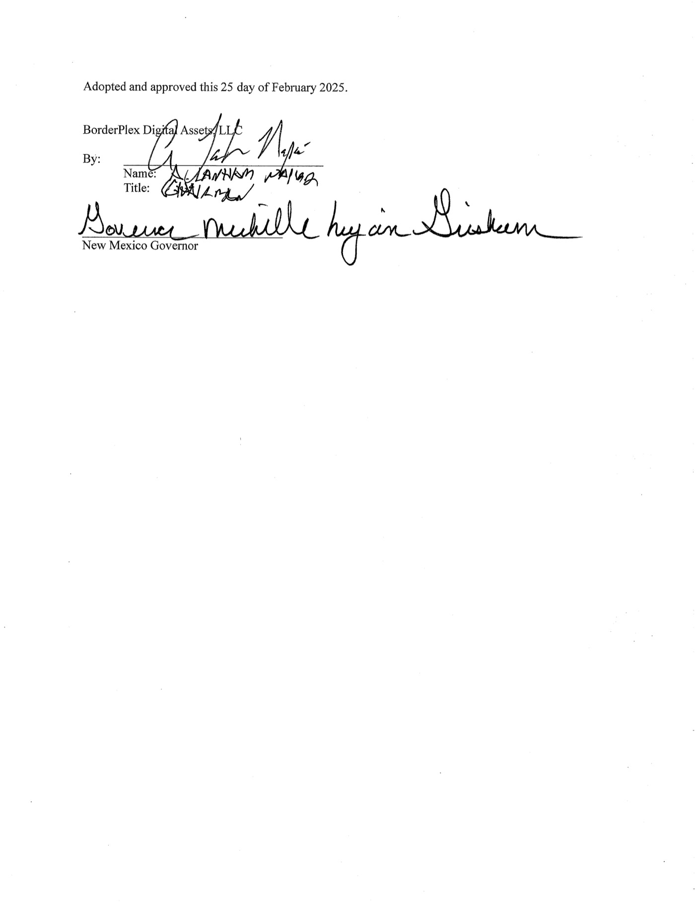 Page 4 of the executed Memorandum of Understanding between the State of New Mexico and BorderPlex Digital Assets, LLC